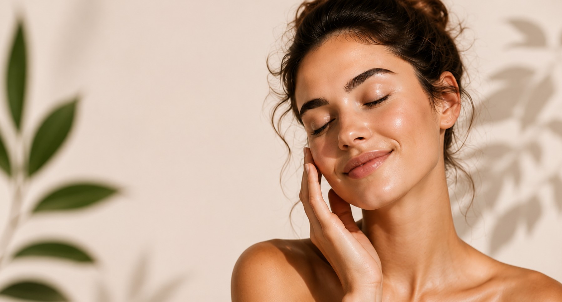 Femme au teint lumineux prenant soin de sa peau